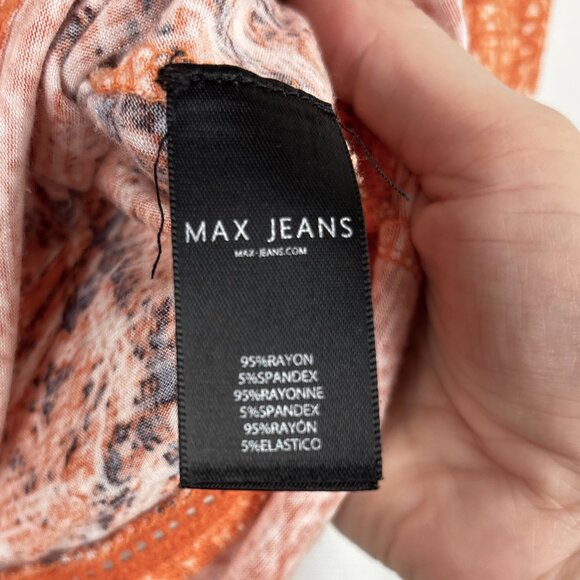 Max Jeans‎ Boho Tunic Top Women’s Medium Rust Orange Diamond Print Tassel Tie - Picture 12 of 16